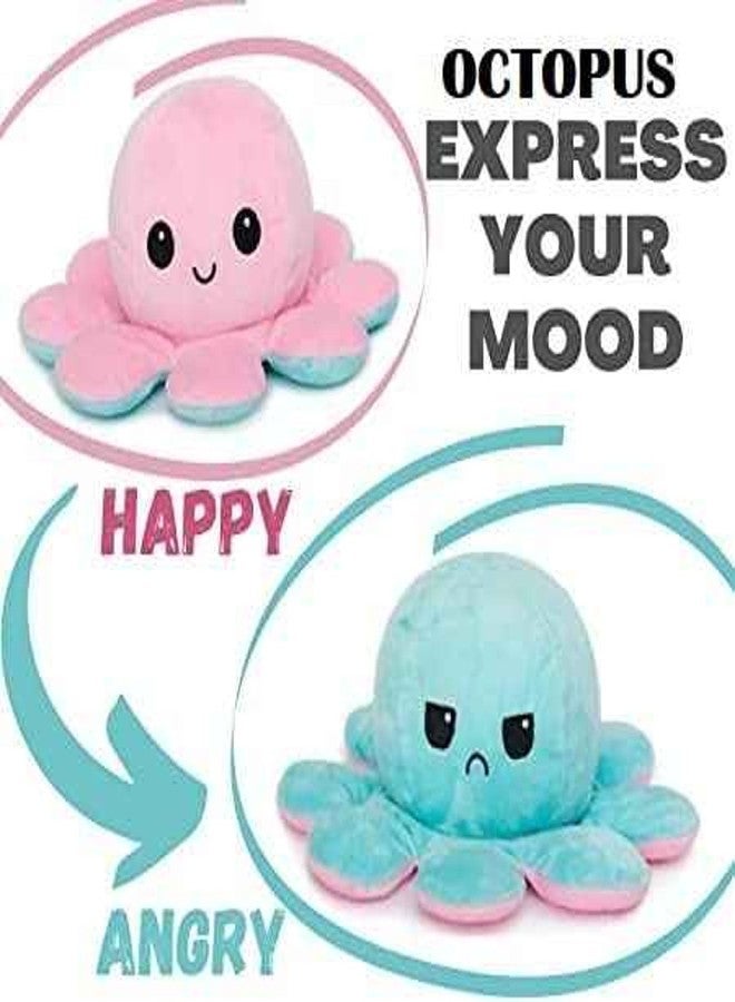 DearJoy Reversible Happy and Sad Octopus Soft Toy Blue Pink - 17cm - Image 2