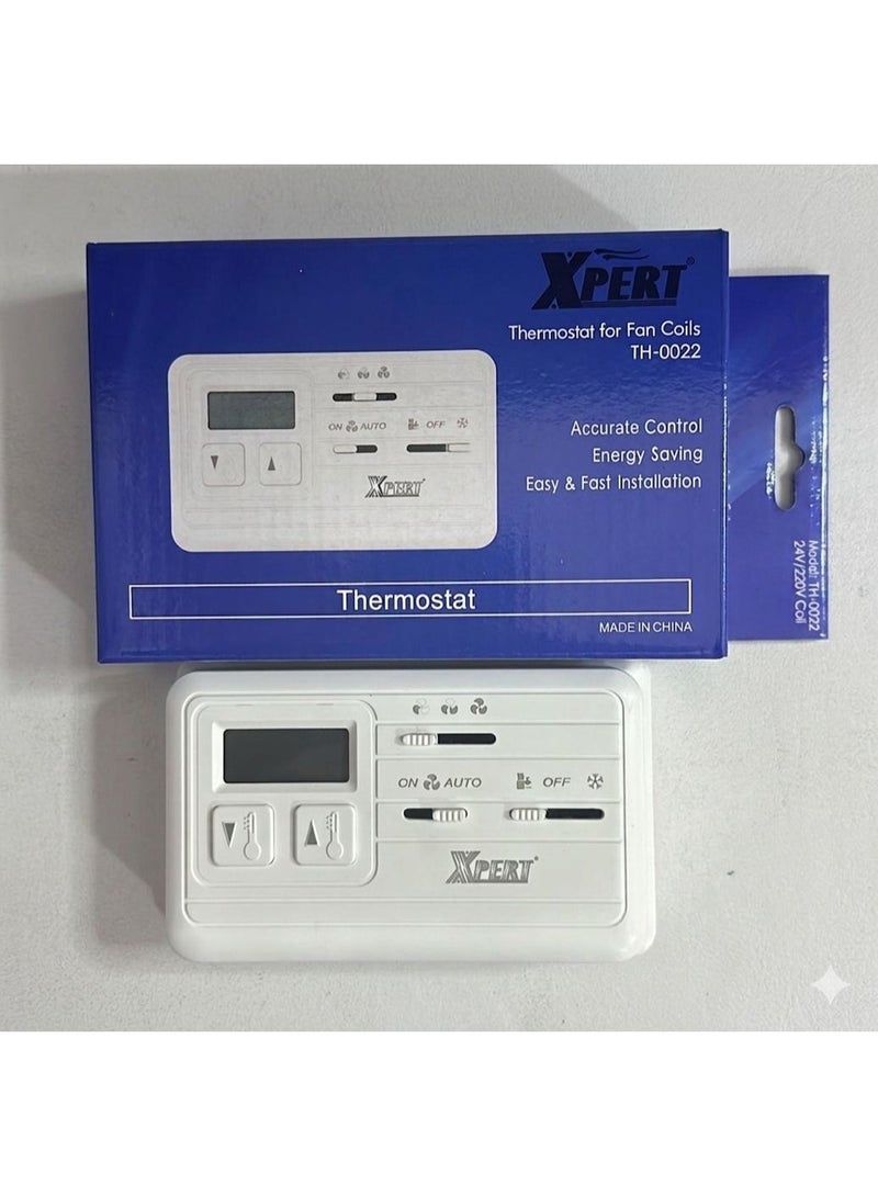 XPERT Fan Coil Thermostat TH-0022 – Digital Room Temperature Controller for AC & HVAC Systems | Energy Saving Wall Thermostat