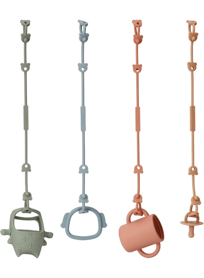 Eoopoon 4 Pack Toy Safety Straps, Stretchable Silicone Pacifier Chains, Adjustable Baby Bottle Toy Teethers Harness Strollers Straps for High Chair, Hanging Baskets, Cribs, Car Seat, Shopping Trolley - Image 1