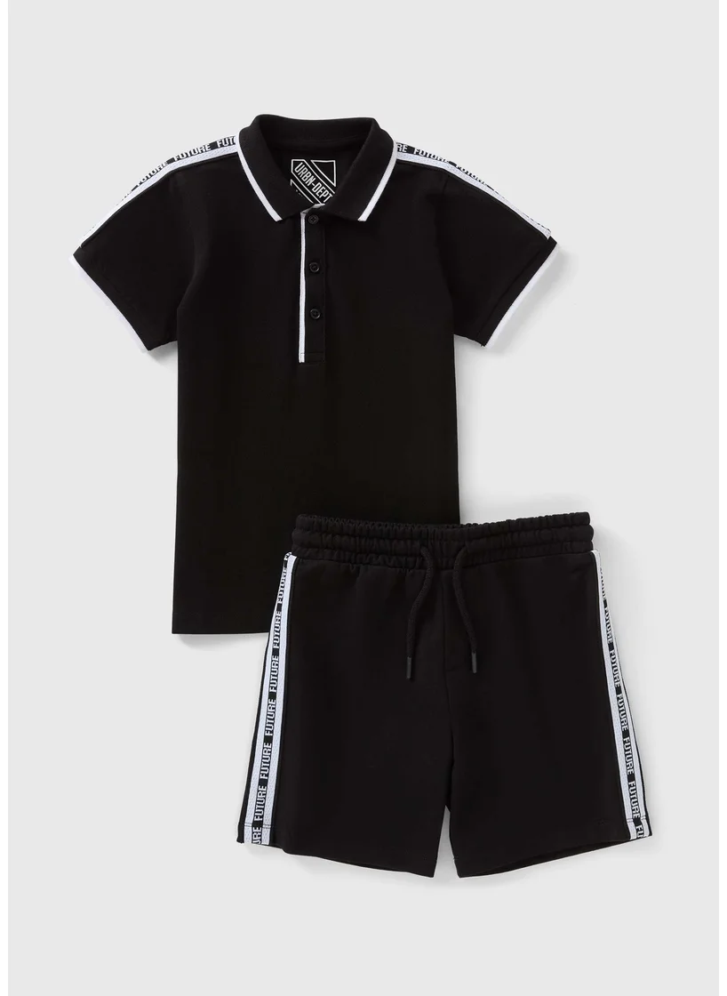 Matalan Boys Black Taped Polo & Shorts Set