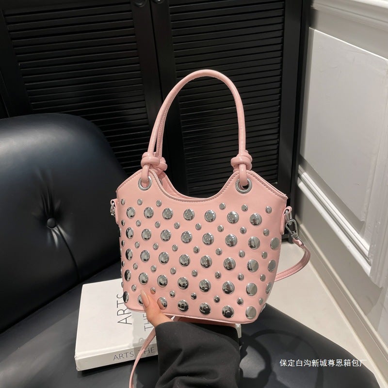 Fashion Handbag Women'S Summer Casual Shoulder Crossbody Bag Polka Dot Rivet Bucket Bag - Image 2