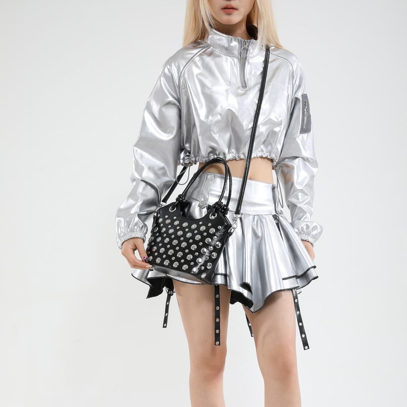 Fashion Handbag Women'S Summer Casual Shoulder Crossbody Bag Polka Dot Rivet Bucket Bag - Image 5