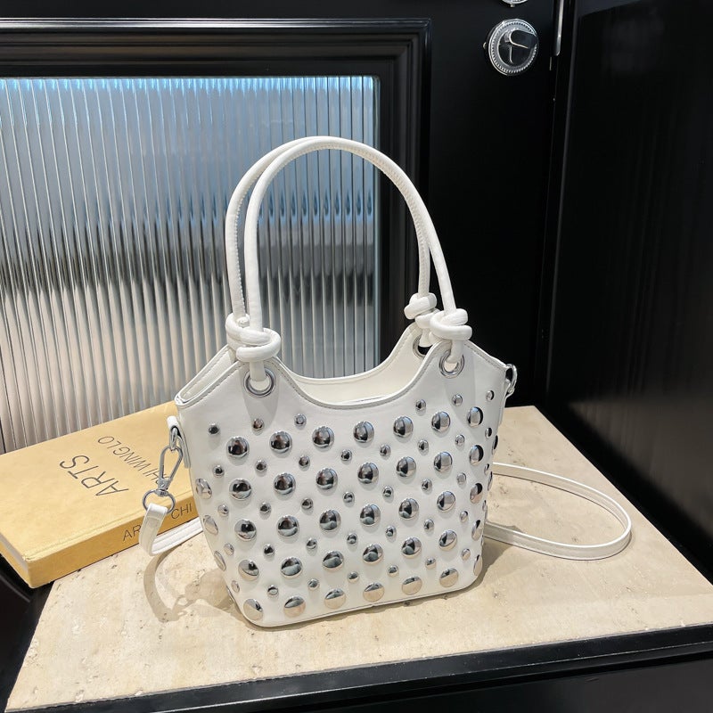 Fashion Handbag Women'S Summer Casual Shoulder Crossbody Bag Polka Dot Rivet Bucket Bag - Image 1