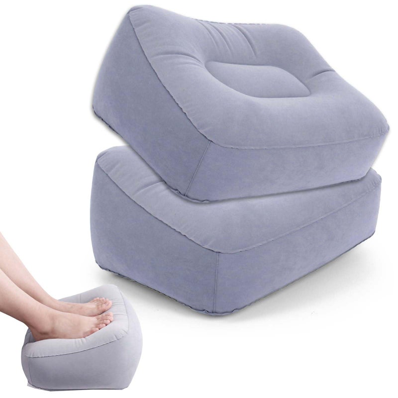 Ruheaou Inflatable Foot Rest Pillow for Air Travel, Airplane Foot Rest Pillow, Adjustable Height Leg Pillow Airplane Bed for Kids Toddler Suitable for Plane, Car, Train (Gray) 2count - Image 1
