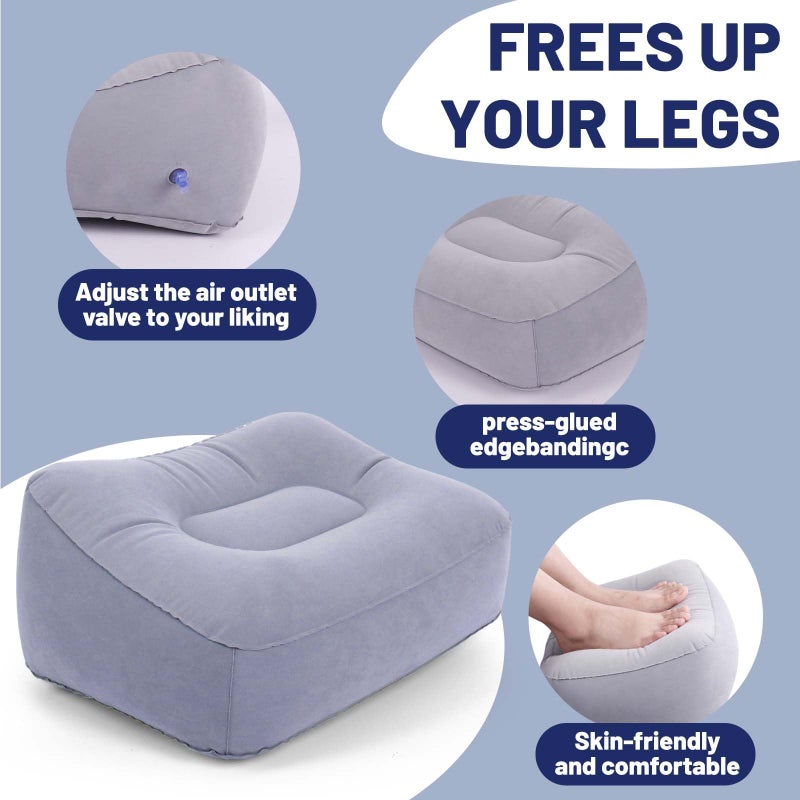 Ruheaou Inflatable Foot Rest Pillow for Air Travel, Airplane Foot Rest Pillow, Adjustable Height Leg Pillow Airplane Bed for Kids Toddler Suitable for Plane, Car, Train (Gray) 2count - Image 5