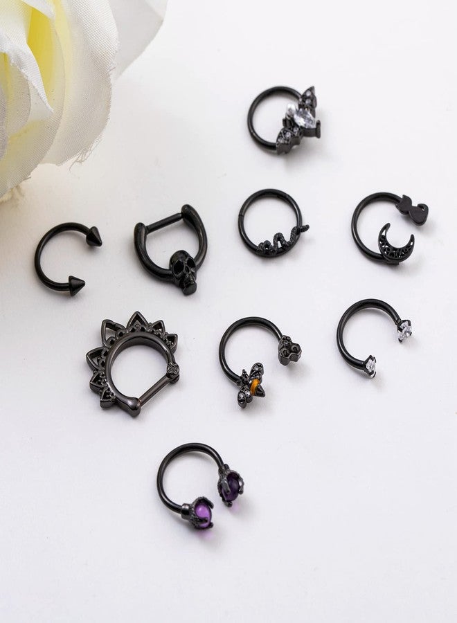 LOREMOW 9 PCS 16G Stainless Steel Horseshoe Septum Rings for Women Cartilage Helix Tragus Earrings Daith Earrings Hoop Snake Bat Gothic Piercing Jewelry B - Image 5