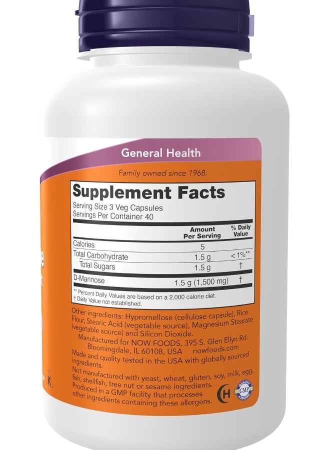 now Now Foods, D-Mannose, 500 mg, 120 Veggie Caps  - Image 2