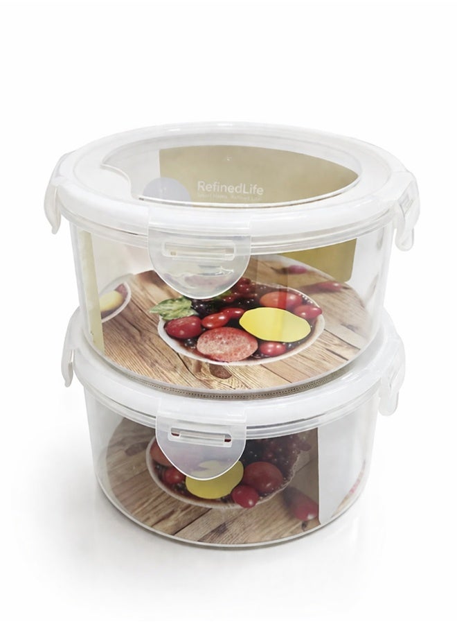 2pc RefinedLife Round Food Storage Container Set – Airtight Stackable Kitchen Bins – Leak-Proof Clear Meal Prep Containers with Locking Lids - Image 1