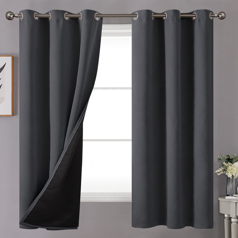 YoungsTex Dark Grey 100 Blackout Curtains 63 Inch Length for Bedroom  Thermal Insulated Black Out Drapes with Grommet for Living Room Summer Energy Saving Heat Bolcking 2 Panels 42 X 63 Inch