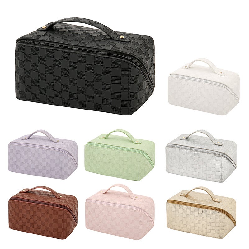 New Zipper Cosmetic Bag Internet Celebrity Travel Leather Plaid Waterproof High-Value Large-Capacity Pillow Storage Bag - Image 2