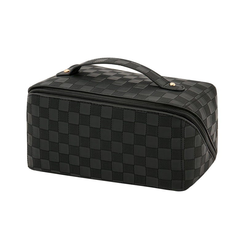 New Zipper Cosmetic Bag Internet Celebrity Travel Leather Plaid Waterproof High-Value Large-Capacity Pillow Storage Bag - Image 1