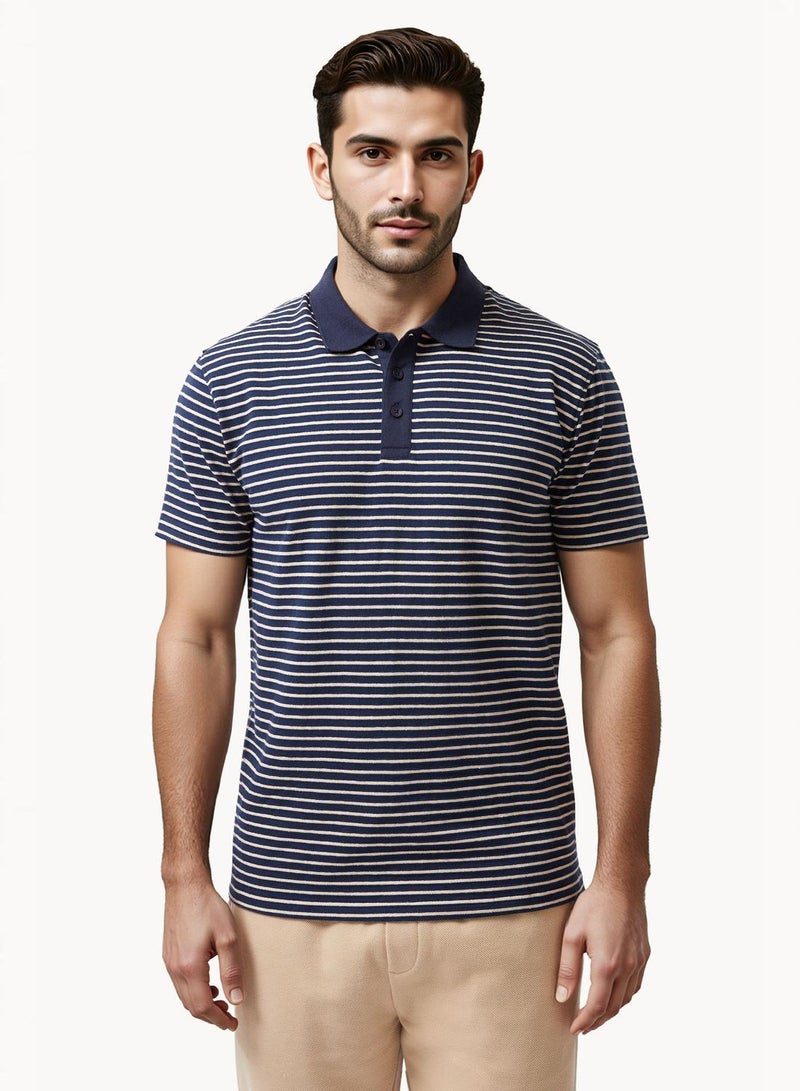 French Connection Striped Button Polo Shirt - Image 1