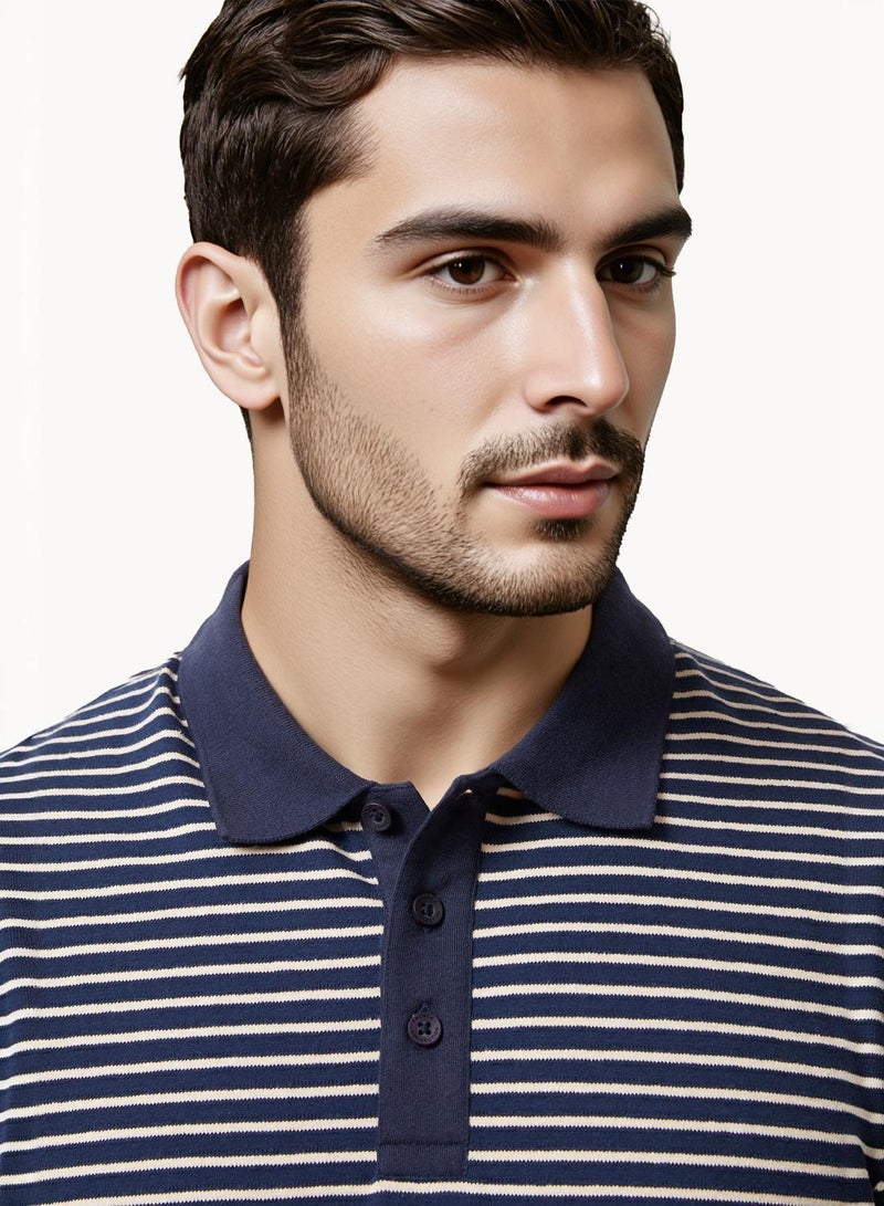 French Connection Striped Button Polo Shirt - Image 4