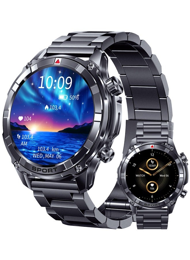 RollsTimi Rugged Smart Watch for Men- 1.52" Screen Bluetooth Call,Waterproof Fitness Watch with Health Monitor,Sport Tracker,Smartwatch for IOS/Android,Stainless Steel Black