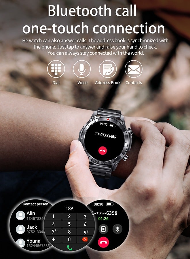 RollsTimi  Rugged Smart Watch for Men- 1.52" Screen Bluetooth Call,Waterproof Fitness Watch with Health Monitor,Sport Tracker,Smartwatch for IOS/Android,Stainless Steel Black  - Image 3