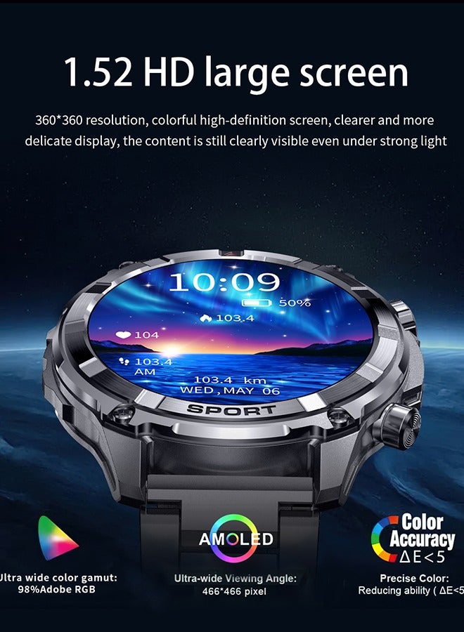 RollsTimi  Rugged Smart Watch for Men- 1.52" Screen Bluetooth Call,Waterproof Fitness Watch with Health Monitor,Sport Tracker,Smartwatch for IOS/Android,Stainless Steel Black  - Image 5