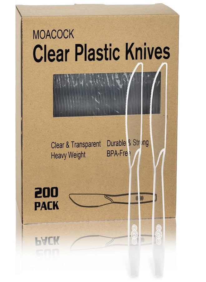 MOACOCK 200 Count Clear Plastic Knives, Heavy Weight Disposable Spoons Cutlery Plastic Utensils, Clear PlasticSilverware Bulk - Image 1