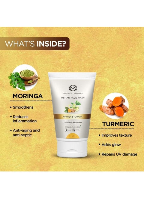 De Tan Face Wash For Men - 75Ml | Tan Removal, Oil Control & Anti-Pollution | Unclog Pores | Deep Cleansing | Blackheads Removal With The Goodness Of Turmeric & Moringa