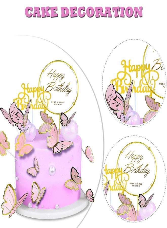 WOW DING 60Pcs Butterfly Cupcake Topper Pink Gold, Lively 3D Butterflies with Happy Birthday Topper for Cake Decor Birthday Anniversary Kids Wedding Girl Women Party Wall Food Decorations ,Mixed Size - Image 3