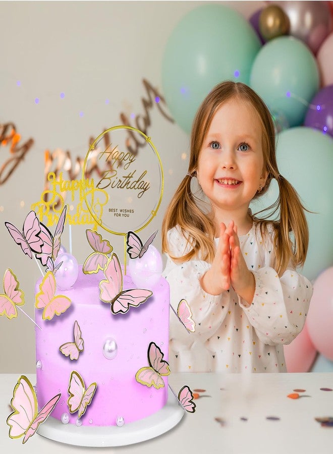 WOW DING 60Pcs Butterfly Cupcake Topper Pink Gold, Lively 3D Butterflies with Happy Birthday Topper for Cake Decor Birthday Anniversary Kids Wedding Girl Women Party Wall Food Decorations ,Mixed Size - Image 5