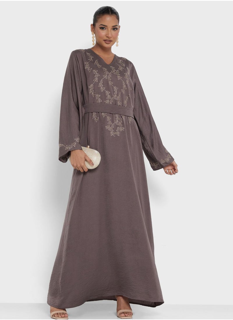 hayas closet - Embroidered Belted Jalabiya - Image 1