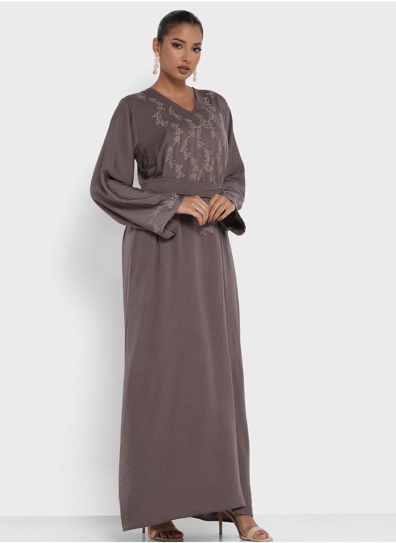hayas closet - Embroidered Belted Jalabiya - Image 1