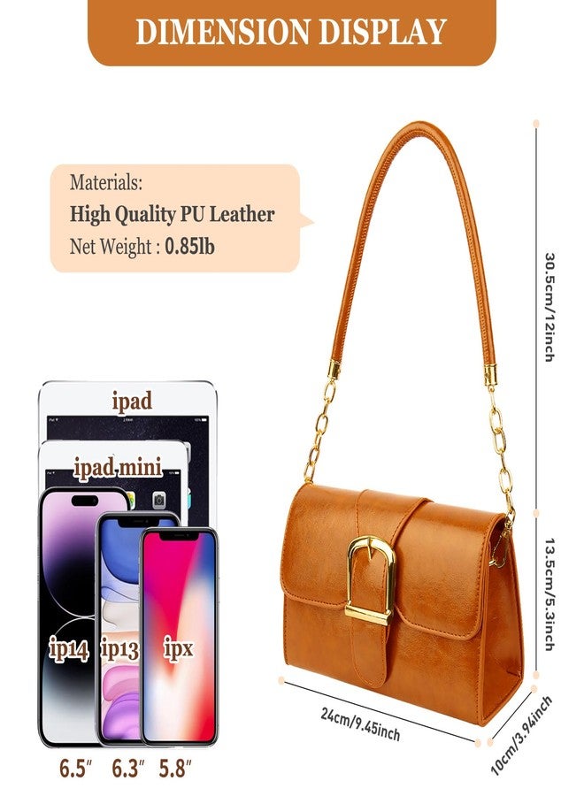 Gosect Shoulder Bag for Women, Cute Soft PU Leather Small Crossbody Purses Handbags, Trendy Underarm Bag Tote Purses for Women, A-light Brown Shoulder Bag, Small - Image 3