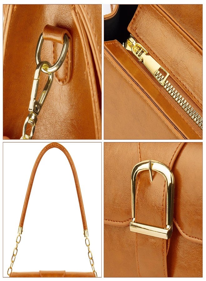 Gosect Shoulder Bag for Women, Cute Soft PU Leather Small Crossbody Purses Handbags, Trendy Underarm Bag Tote Purses for Women, A-light Brown Shoulder Bag, Small - Image 5