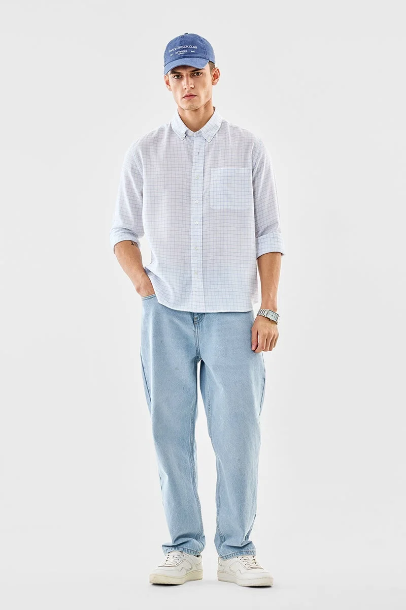 SNITCH Regular Fit Checks Linen Blend Shirt