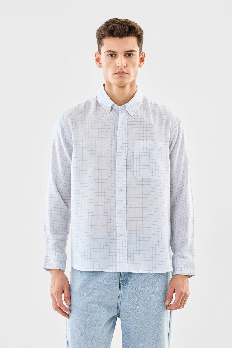 SNITCH Regular Fit Checks Linen Blend Shirt