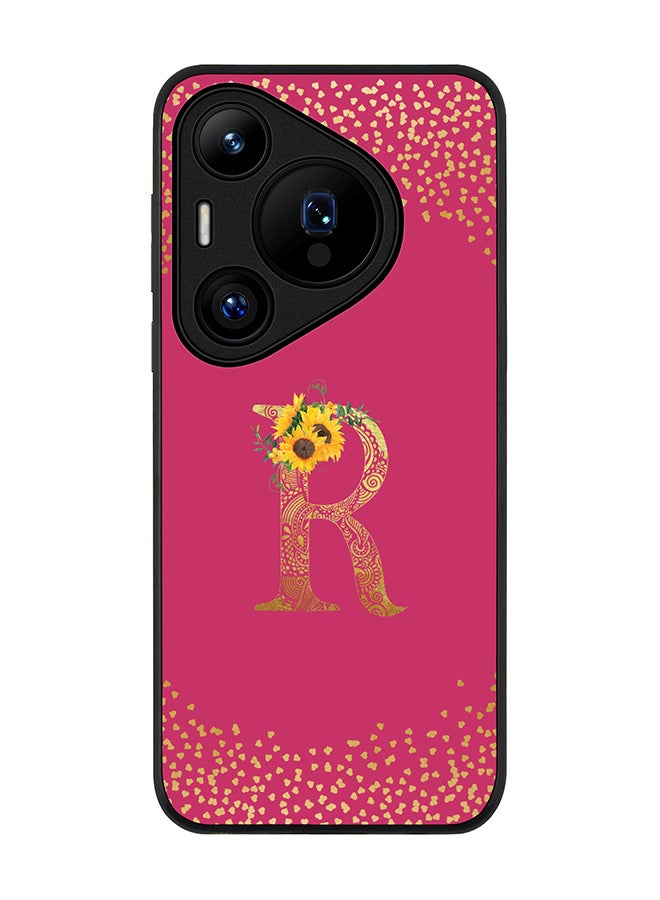 Stylizedd Rugged Black edge case for Huawei Pura 70, Slim fit Case Cover - Custom Monogram Initial Letter Floral Pattern Alphabet - R ( Deep Pink Rose ) - Image 1
