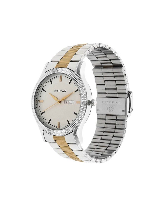 TITAN 1650BM01 Two-Tone Stainless Steel Band Round Analog Watch for Men - Silver and Gold, bracelet - Image 2