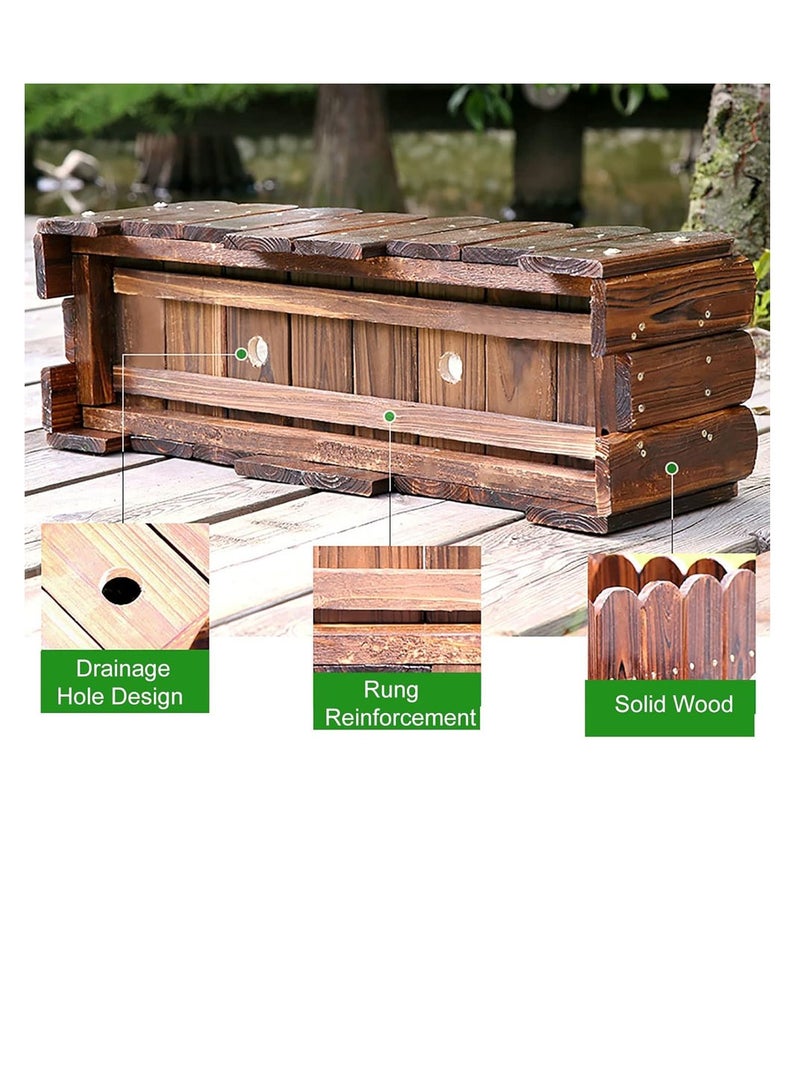 أصيص زهور خشبي عتيق - صندوق زراعة ريفي للحدائق الداخلية والخارجية | حوض حديقة مرتفع للزهور والأعشاب والعصاريات | هيكل خشبي متين، لمسة نهائية بنية أنيقة، سهل التركيب - Image 2