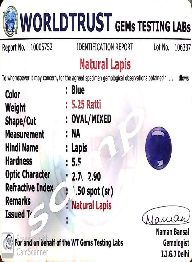 Gemscom Blue Lajward Stone Natural AA++ Quality 9.25 Ratti Original Lapis Lazuli Lajwart Rashi Ratna Pathar Gemstone for Men and Women's(Lab-Tested)(WQK34 - Image 3