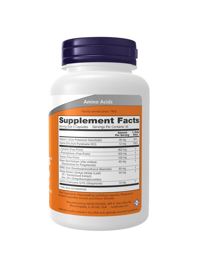 now مكملات، ترو فوكوس™ مع الأحماض الأمينية، الجنكو، DMAE + CoQ10 ومستخلص بذور العنب، 90 كبسولة نباتية - Image 2