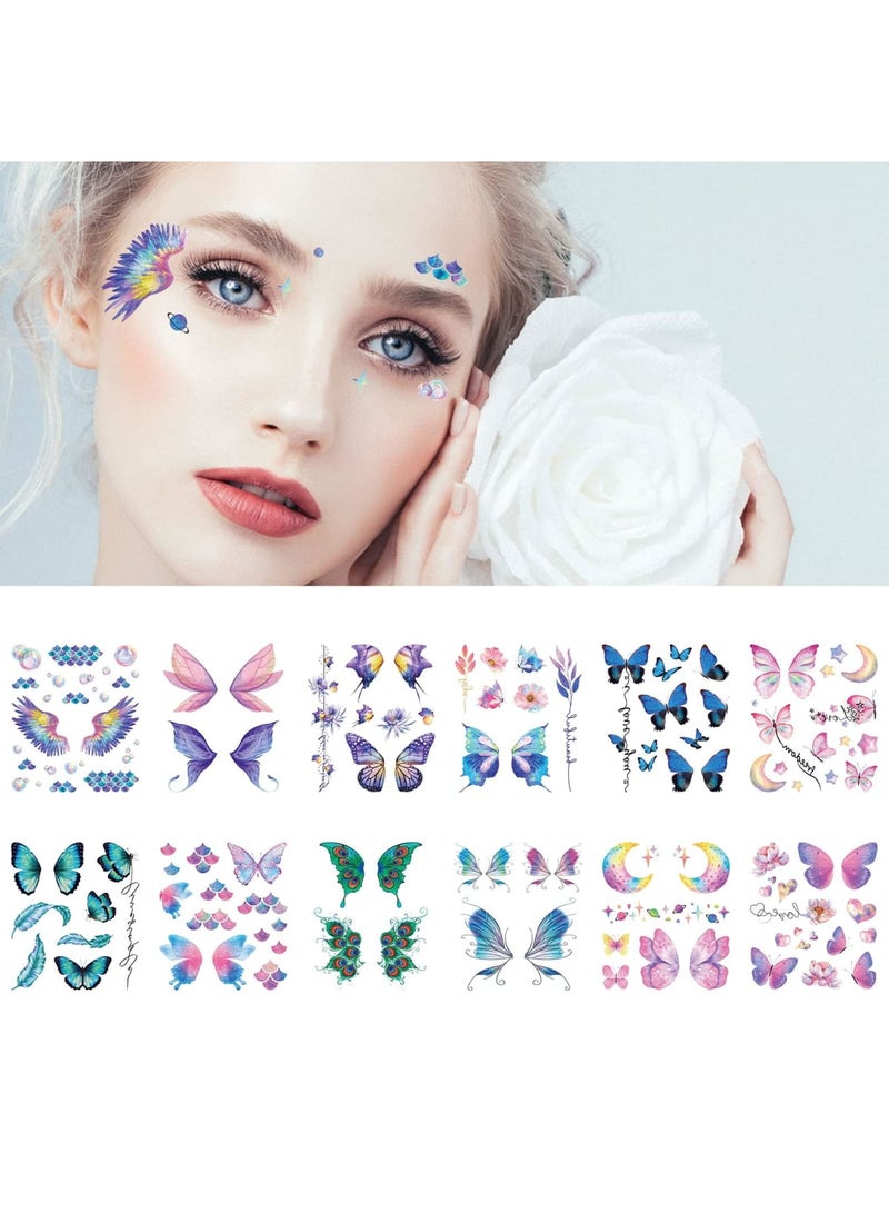 Barakah 100Pcs Tiny Waterproof Face Temporary Tattoos, Bling Butterfly Face Freckle Tattoo Stickers - Art Fake Arm Tattoo Sticker, Glitter Metallic Temporary Tattoos for Women Makeup Birthday Rave(12 Sheet) - Image 5
