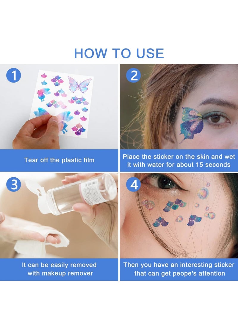 Barakah 100Pcs Tiny Waterproof Face Temporary Tattoos, Bling Butterfly Face Freckle Tattoo Stickers - Art Fake Arm Tattoo Sticker, Glitter Metallic Temporary Tattoos for Women Makeup Birthday Rave(12 Sheet) - Image 2