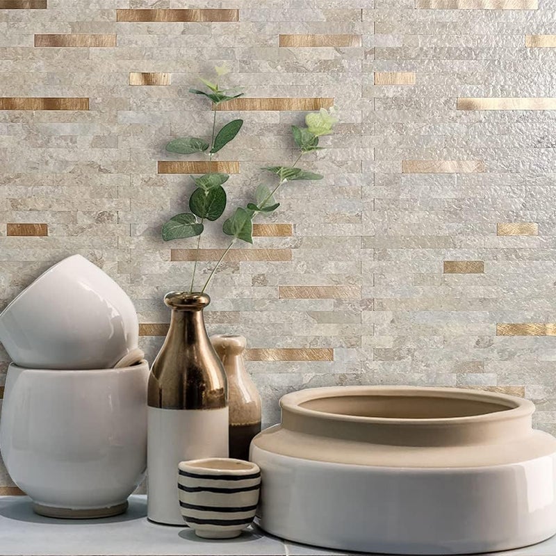 AULIGET Faux Stone Peel and Stick Backsplash, Beige Marble Look PVC Wall Tiles Stick on Backsplash, 2 - Image 2