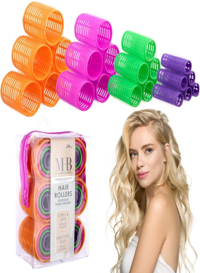 Expressions 24pc Hair Rollers Collection - Bright Colored Classic Hair Rollers for Curls & Lift, Self-Grip Hair Curlers for Women In Assorted Sizes - Image 1