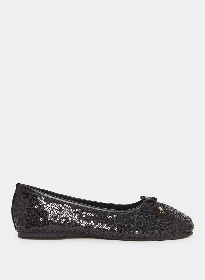 Styli Teens Black Sequin Ballet Flats