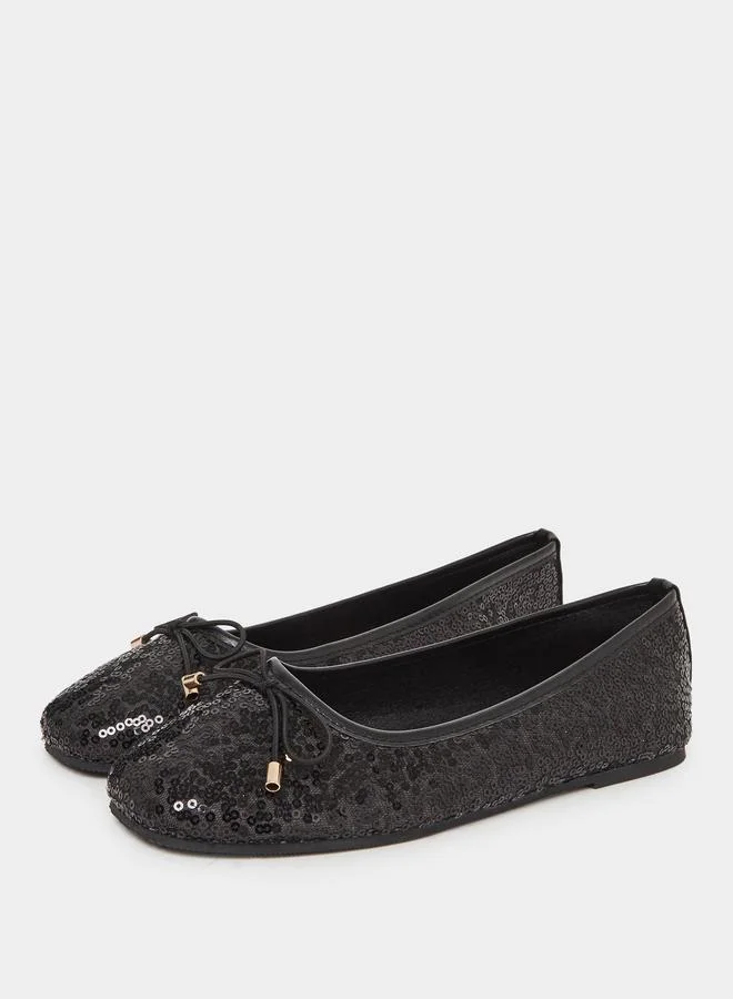 Styli Teens Black Sequin Ballet Flats