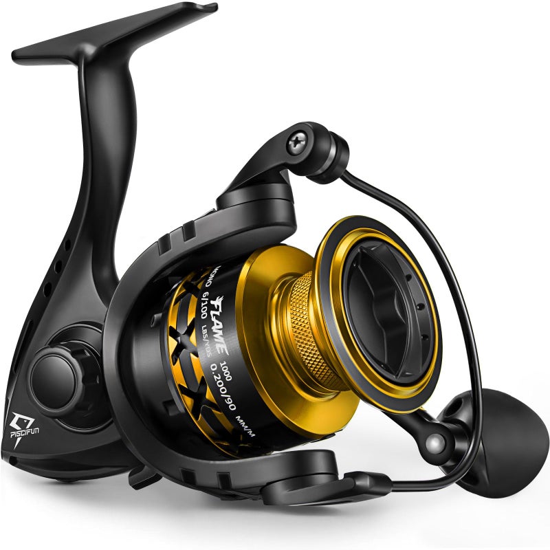 Piscifun Flame Spinning Reels Lightweight 91BB Ultra Smooth Spinning Fishing Reels Carbon Fiber 198Lbs Max Drag 1000 Gold - Image 2