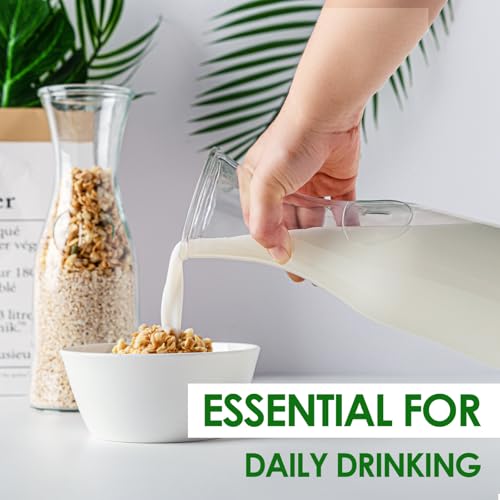 Facilfeliz Glass Carafe Pitchers with Bamboo Lids, 4 pcs 1 Liter Beverage Serveware Pitcher Carafe Set for Mimosa Bar, Juice Container for Brunch, Cold Water, Juice -With 4 Wooden Chalkboard Tags - Image 5