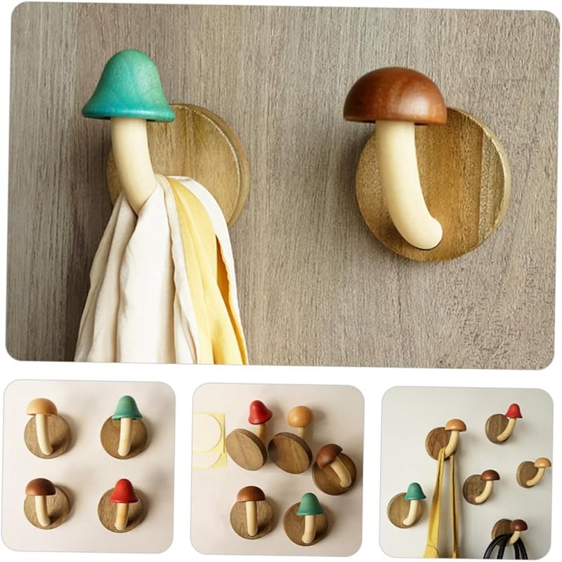 4Pcs Solid Wood Mushroom Wall Hooks No Drill Coat Hat Hangers For Kitchen Bathroom Bedroom Door - Image 4