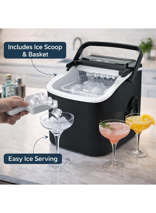 FDTY Countertop Ice Maker Machine – 12kg/24H Quick Ice Maker, 9 Cubes in 6 Min, Self-Cleaning, Portable with Handle, Ice Scoop & Basket, Small & Large Cubes, Home/Kitchen/Office/Bar (BLACK) - Image 4