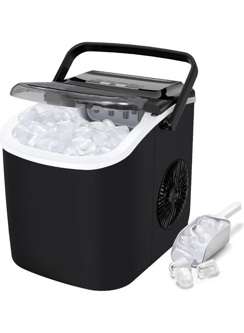 FDTY Countertop Ice Maker Machine – 12kg/24H Quick Ice Maker, 9 Cubes in 6 Min, Self-Cleaning, Portable with Handle, Ice Scoop & Basket, Small & Large Cubes, Home/Kitchen/Office/Bar (BLACK) - Image 1