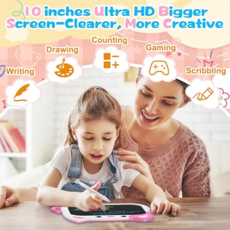 تابلت كتابة LCD لـ: لوحة رسم إلكترونية وردية قابلة للمسح مقاس 10 بوصات، بلاستيك خفيف الوزن، لون وردي نابض بالحياة، قلم حساس للضغط للرسم والتعلم التعليمي - Image 2