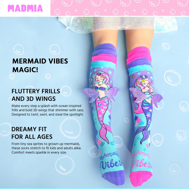 MADMIA Mermaid Vibes Socks, Cute Knee-High Socks with Frills & Wings - Image 4