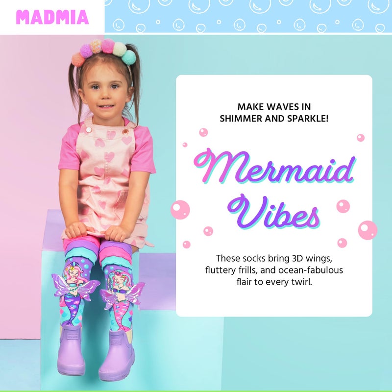 MADMIA Mermaid Vibes Socks, Cute Knee-High Socks with Frills & Wings - Image 3