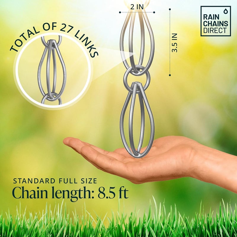 Rain Chains Direct Store - Double Oval Loop - 8.5 FT - Gray Milled Aluminum - Premium Rain Chains for Gutters - Image 3